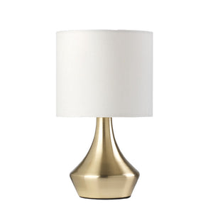 ONLI - Lampada da Tavolo in Metallo Satinato oro e Paralume in Tessuto Bianco