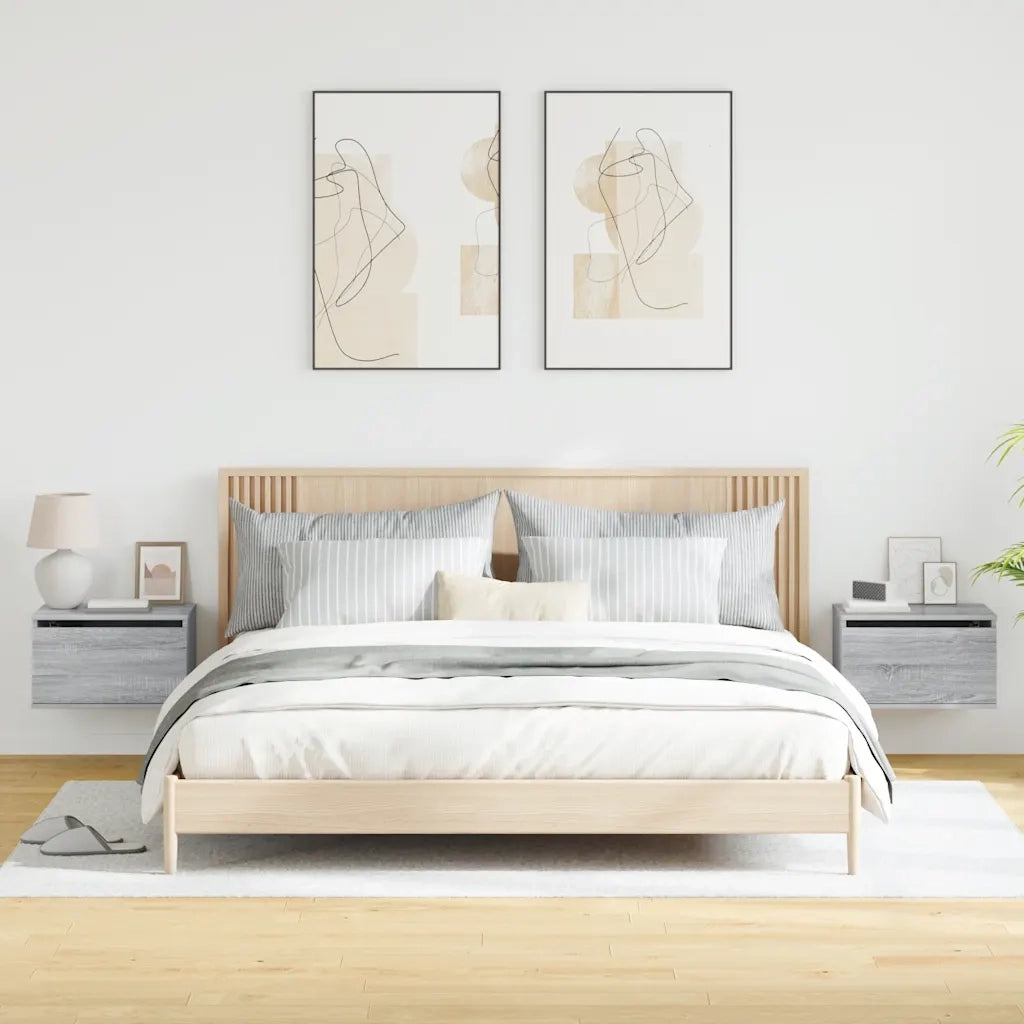 Comodini a Parete con luci LED 2 pz-Set di 2 Tavolino da notte Grigio Sonoma 625487