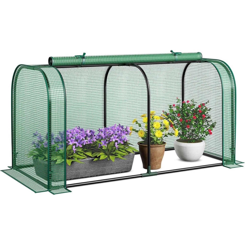 Mini serra portatile per giardino e patio, Porta arrotolabile e struttura metallica resistente alla ruggine Verde