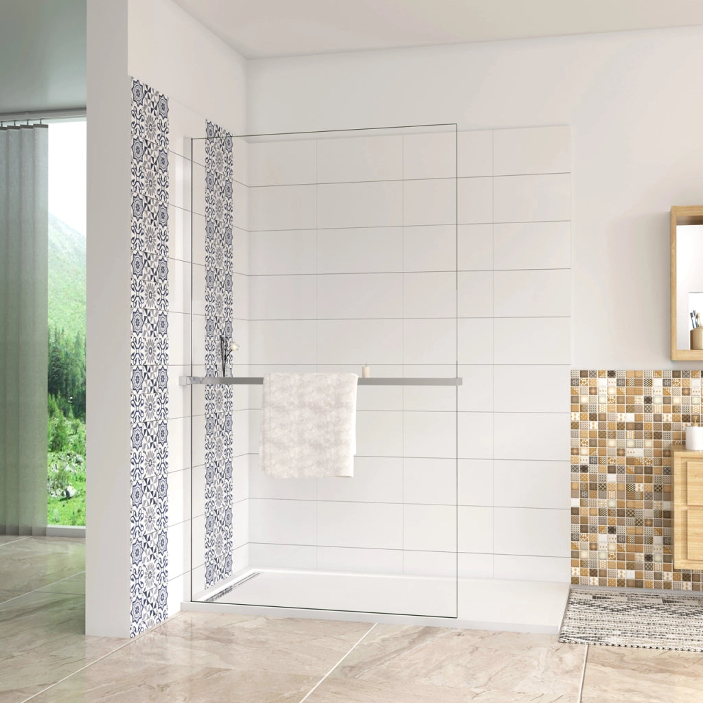 Mensola Doccia per Parete Doccia Walk in 120 cm Alluminio Cromo Lucido Porta-asciugamani Adattabile Vetro da 8 mm