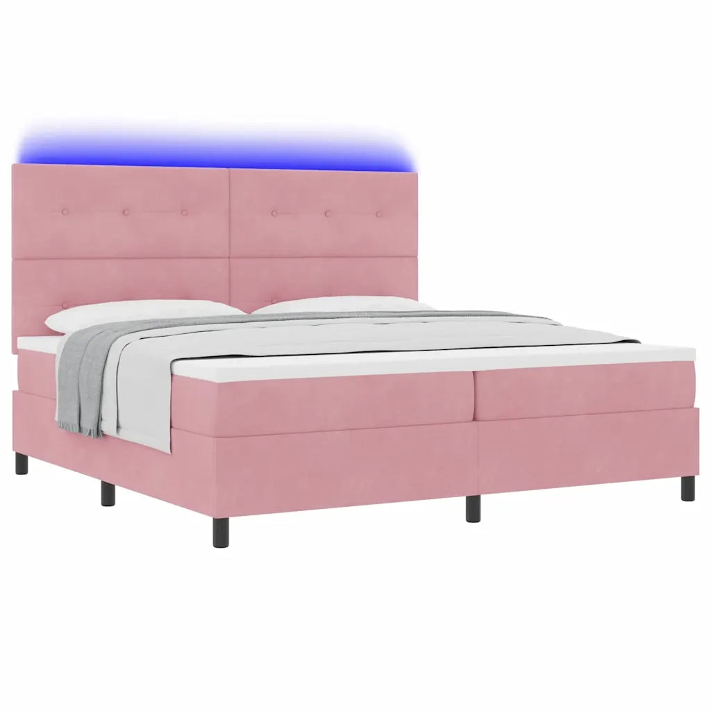 Letto a Sorgente LED con materasso Rosa 200 x 200 cm Velluto 3343339