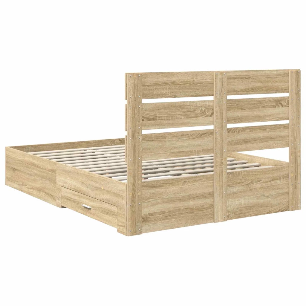 Letto matrimoniale | Letto per adulti | Struttura del letto con cassetto Rovere Sonoma 150 x 200 cm