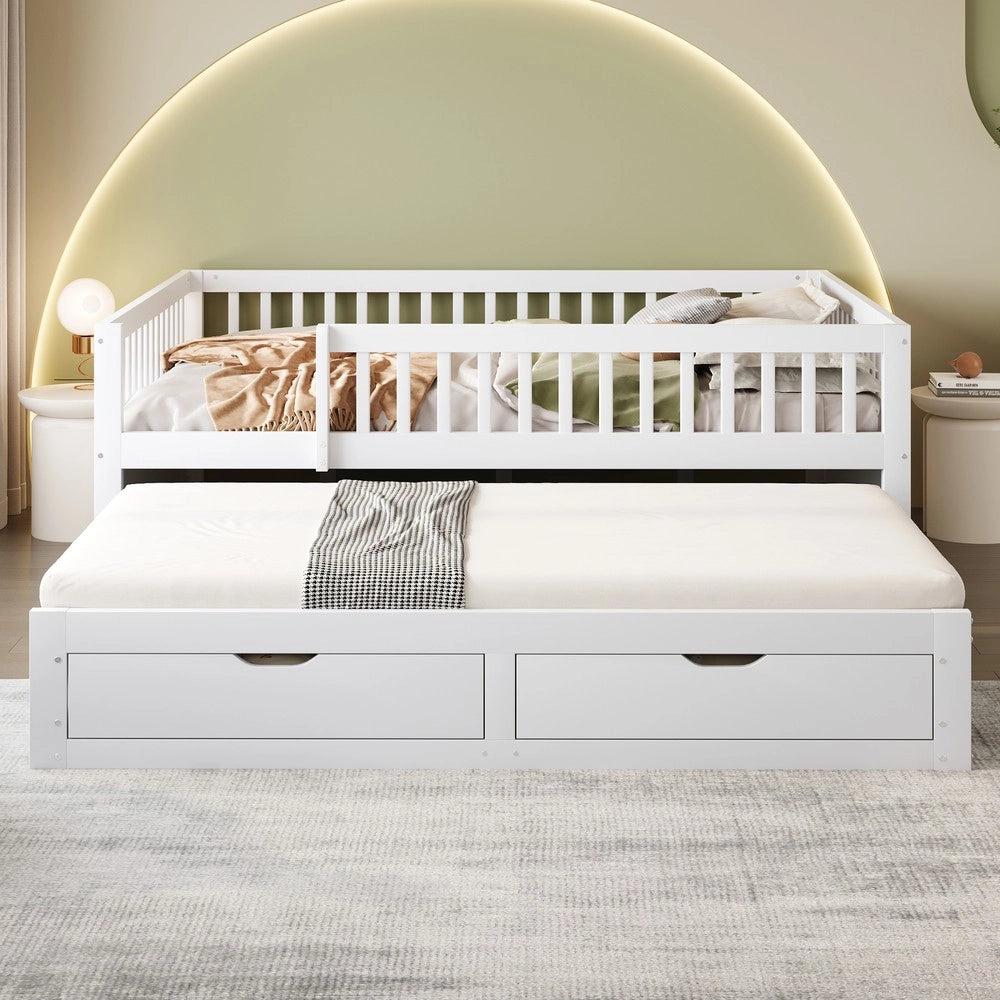 Letto in Legno Massello con 2 Cassetti e Rete a Doghe ¨C MINIMAL ¨C Bianco 140x200