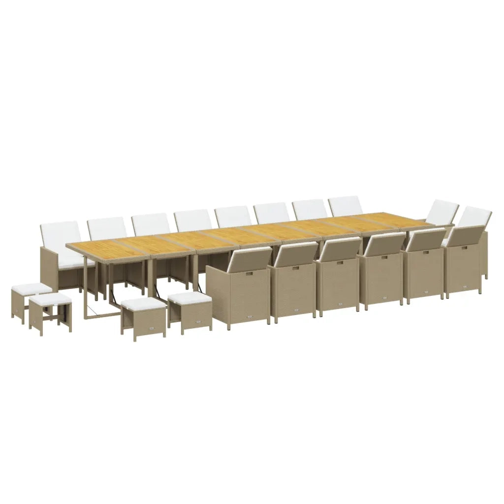 Set da Pranzo per Giardino 21pz con Cuscini in Polyrattan Beige cod mxl 35992