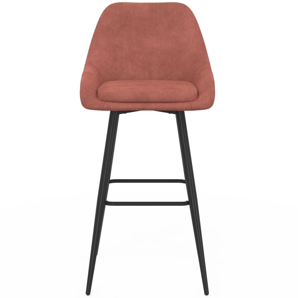 IDMarket - Set di 4 sgabelli da bar THALYA in velluto terracotta con mezzi braccioli