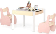 3 in 1 Set Tavolo e Sedie per Bambini, Tavolo da Attività per Bambini con 2 Sedie, Lavagna Rimovibile e Deposito, per Giocare, Disegnare e Leggere, in Legno (Rosa)