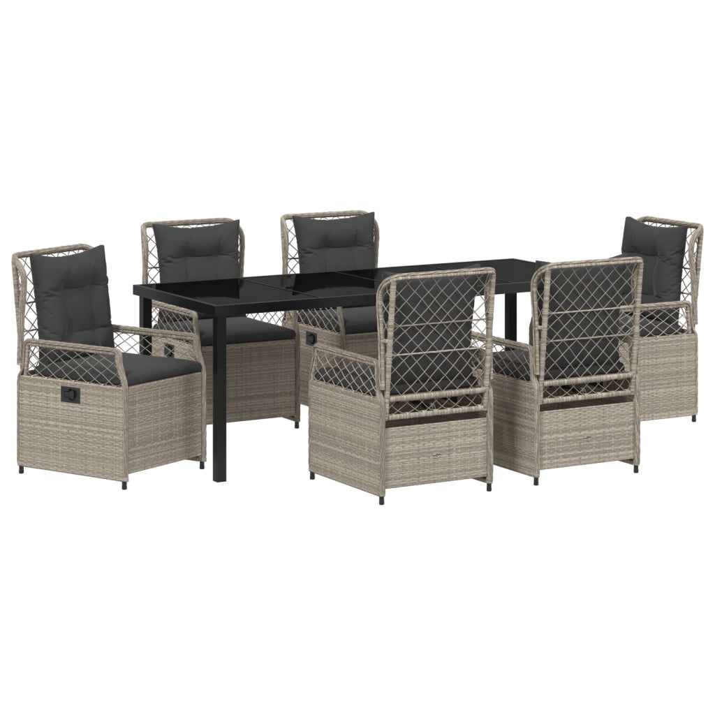 Set da pranzo da giardino da 7 pezzi grigio chiaro in polyrattan