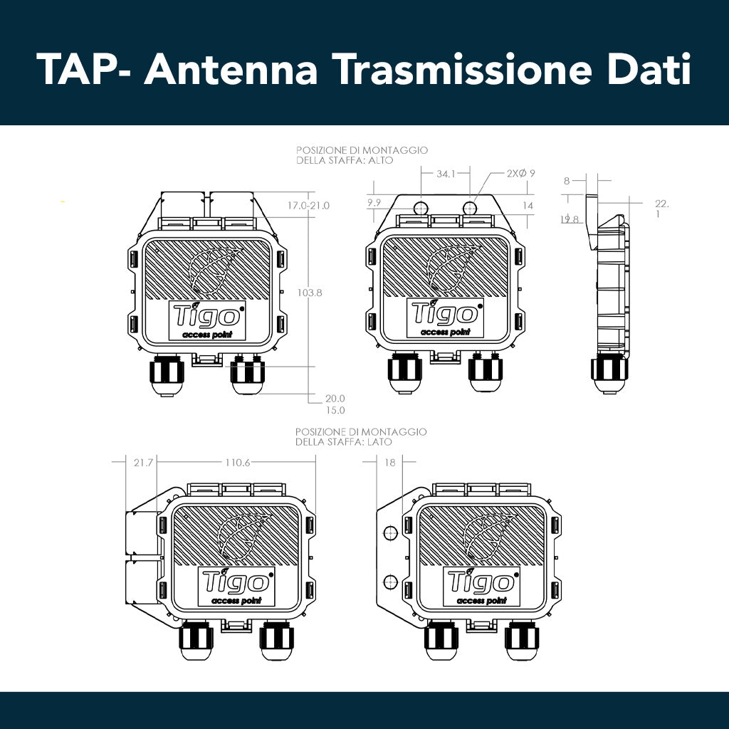 Tigo Kit di Controllo per Ottimizzatori con Datalogger Cloud Connect Advanced (CCA con Ethernet, WiFi, RS485) e Antenna per Trasmissione Dati con alimentazione a barra DINSKU TG-KITCCA