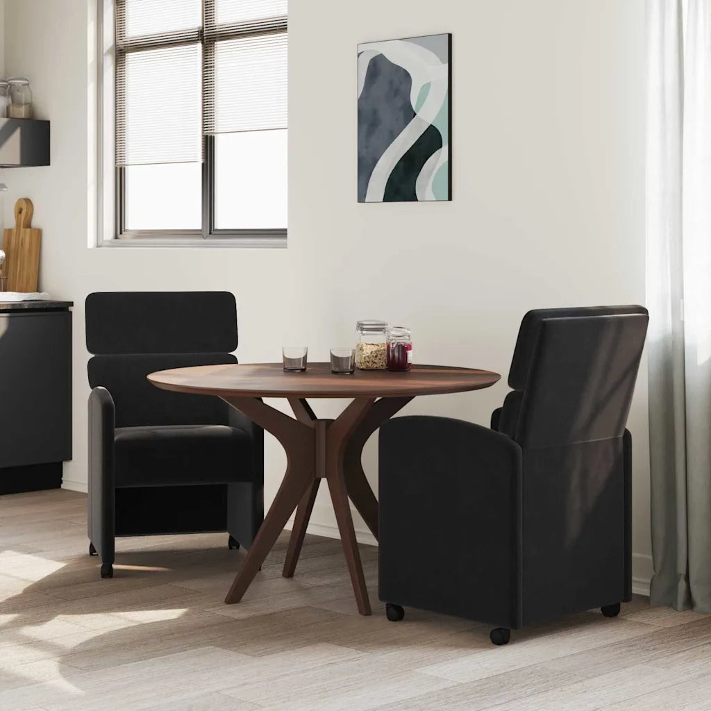 Sedie da Pranzo con Ruote 2 pz | Sedie da cucina Nero 58 x 65 x 98 cm Velluto