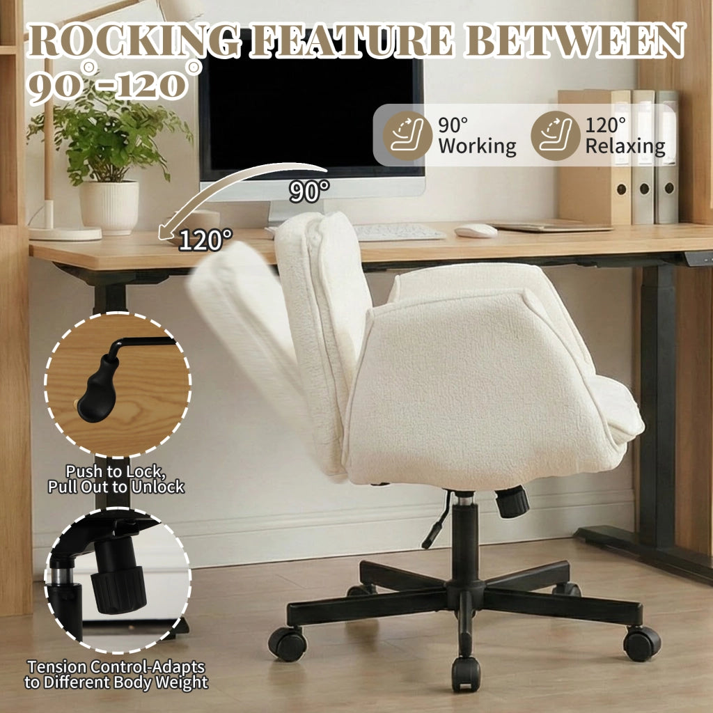 Sedia da ufficio con rotelle ¨C zephmum ¨C regolabile in altezza braccioli pieghevoli bianco