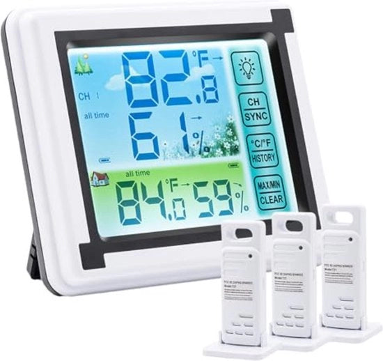 Stazione meteorologica esterna wireless - Stazione meteorologica con sensore esterno - 8 batterie AAA richieste - Bianco