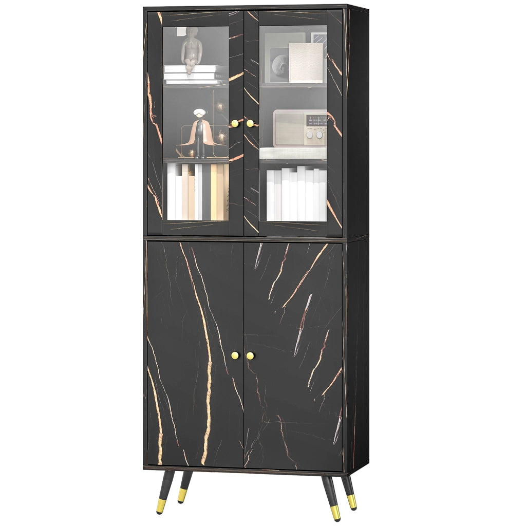 Libreria 6 livelli con ante vetrate e ripiani aperti ¨C zephmum ¨C 70x35x170 cm nero