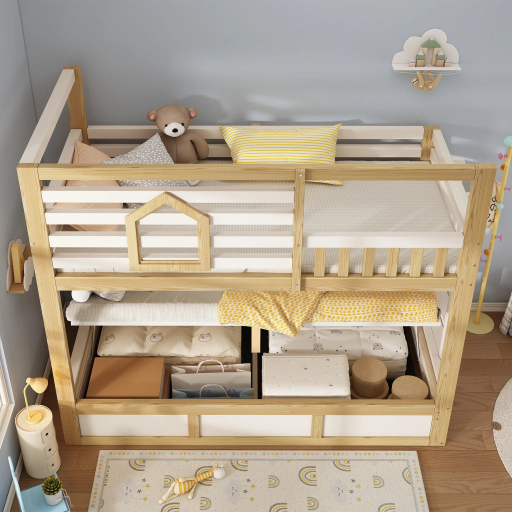 Letto a castello idraulico di 90x200 cm realizzato in rovere e legno bianco