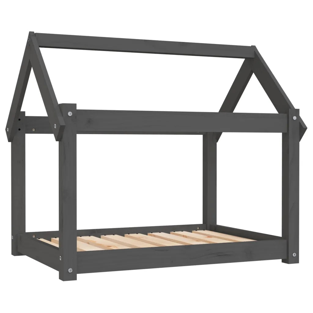 Cuccia per Cani Grigia 81x60x70 cm in Legno Massello di Pino 822209