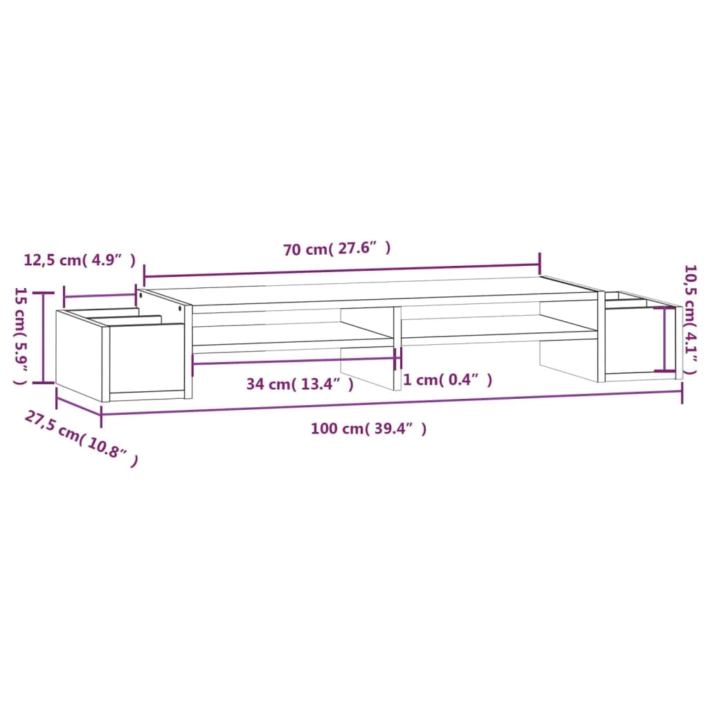 Supporto per monitor 100 x 27,5 x 15 cm in legno massello di pino 02_0004403