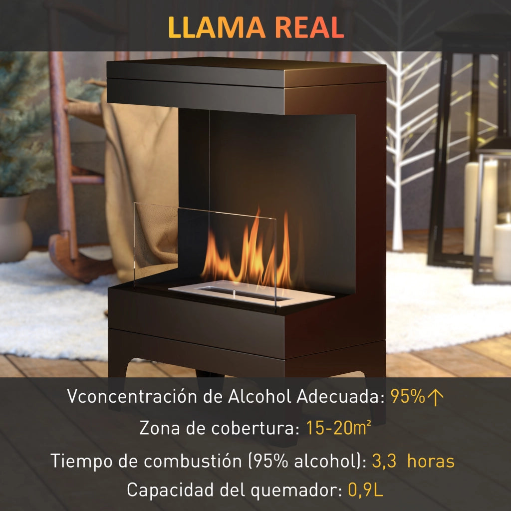 Camino a Bioetanolo da Pavimento con Serbatoio 0,9L ¨C zephmum ¨C Nero Acciaio Inox