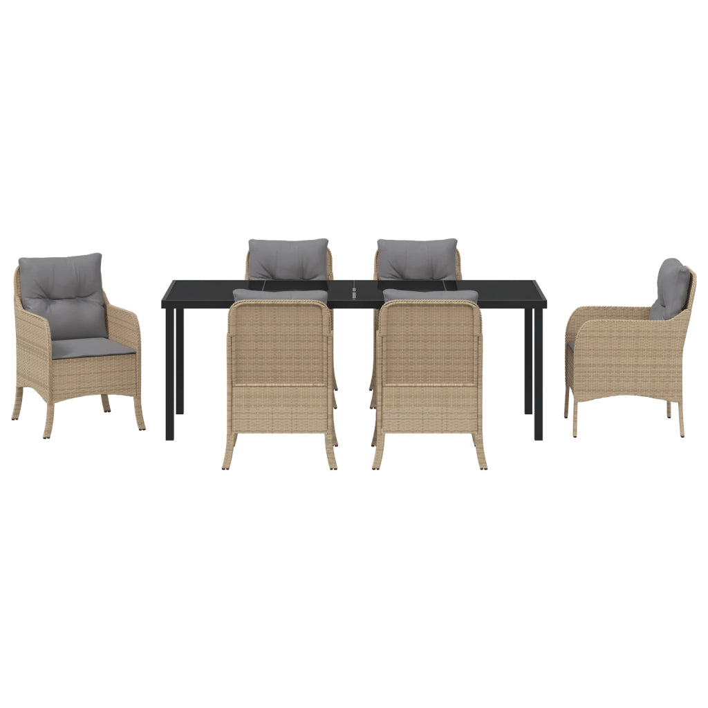 Set da pranzo da giardino 7 pezzi con cuscini beige in rattan polipropilene