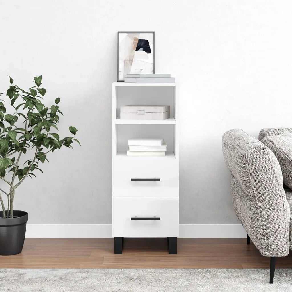 Credenza | Madia | Buffet da pranzo | Armadio da pranzo Bianco Lucido 34,5x34x90 cm in Legno Multistrato
