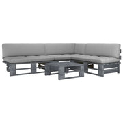 Set di Divani su Pallet 4 pz e Cuscini in Pino Impregnato Grigio cod mxl 42608