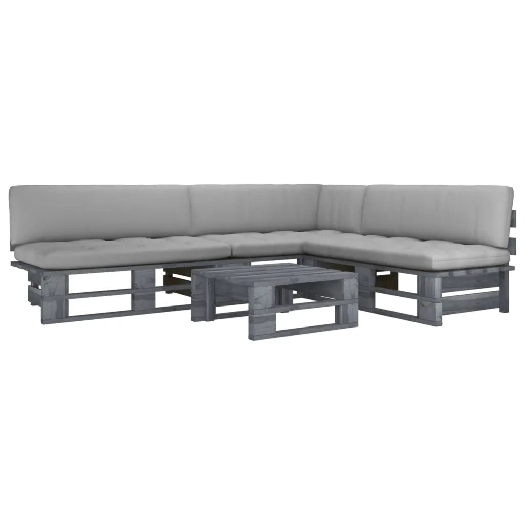 Set di Divani su Pallet 4 pz e Cuscini in Pino Impregnato Grigio cod mxl 42608