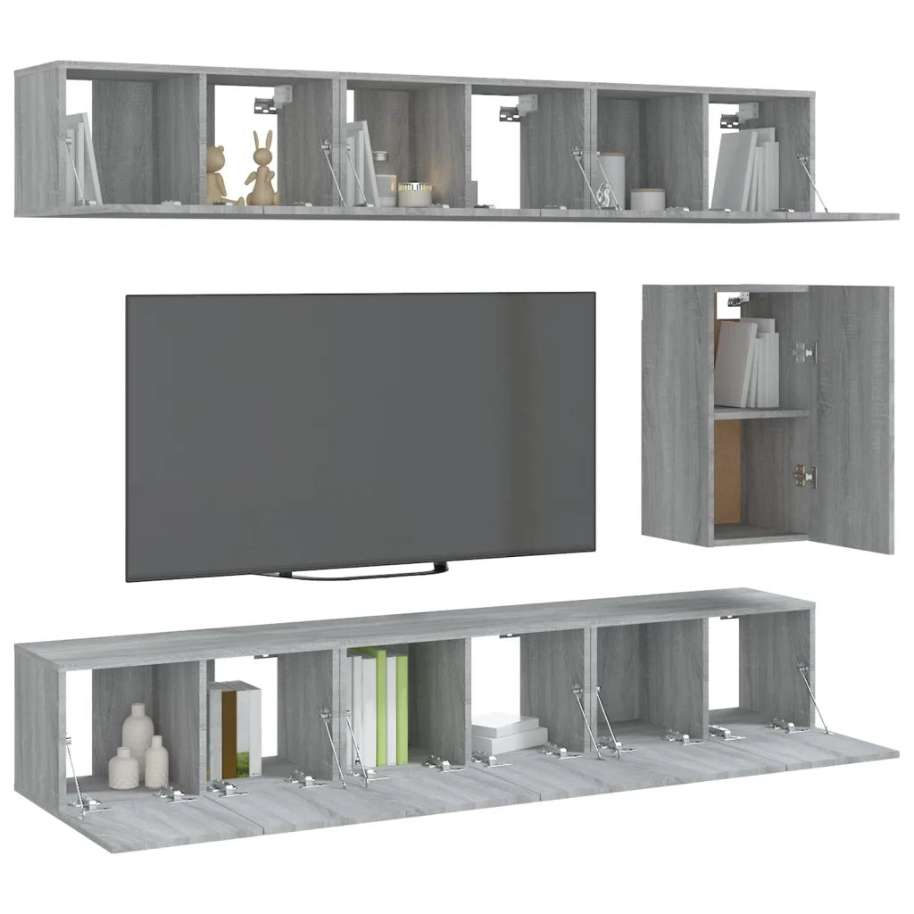Set di Mobili Porta TV 7 pz Grigio Sonoma in Legno Multistrato cod mxl 26359