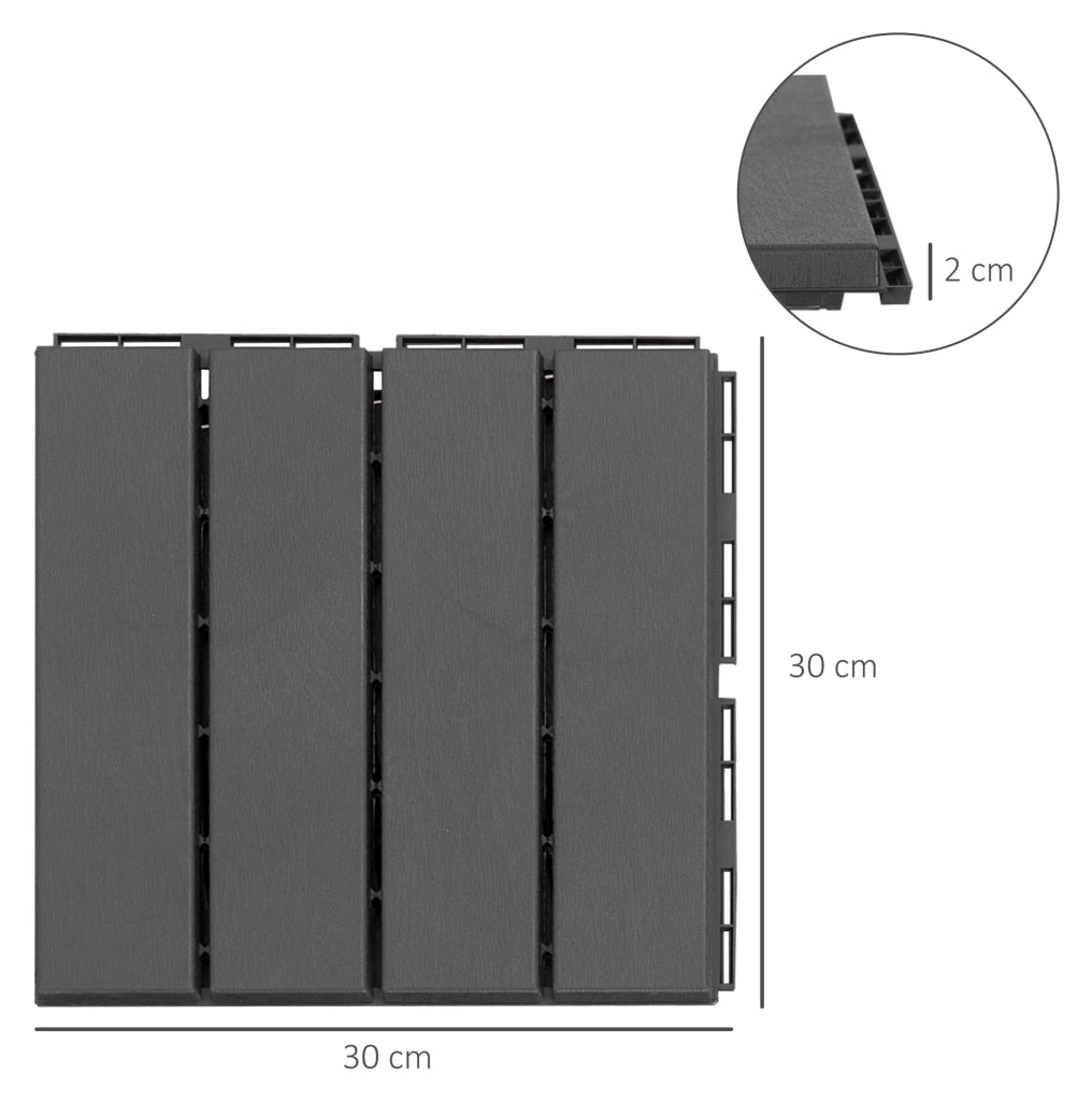 Piastrelle da terrazza a incastro 30x30 cm， set di 9， plastica nera， balcone e giardino
