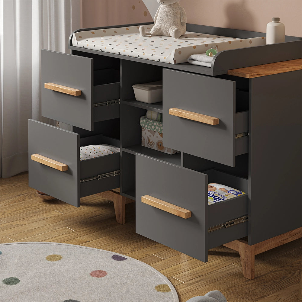 Vitalispa Fasciatoio Grigio/Artisan 133 x 98 cm XL con 4 cassetti