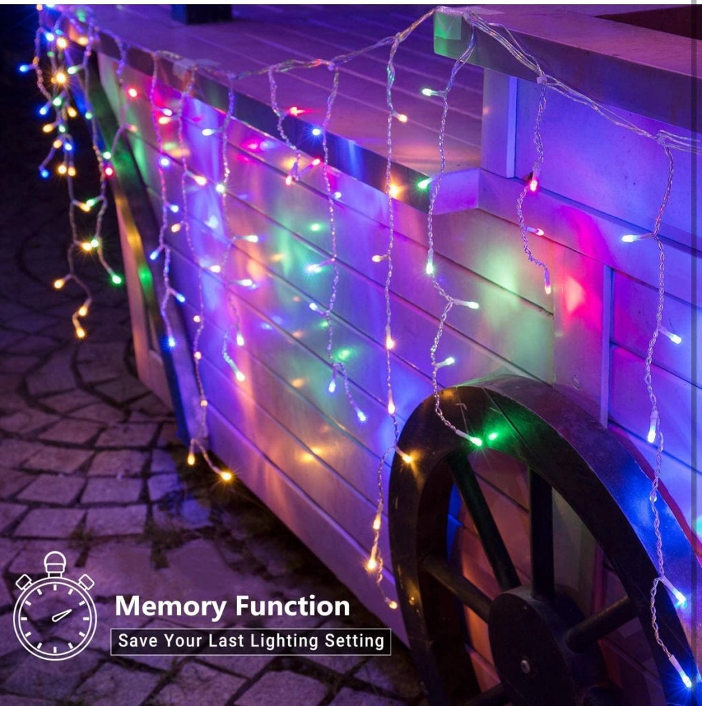 Tenda luminosa luci natalizie con 256 LED da 6mt prolungabile con luci multicolor e flash bianco freddo intermittente per balcone facciate interno esterno IP44 cascata