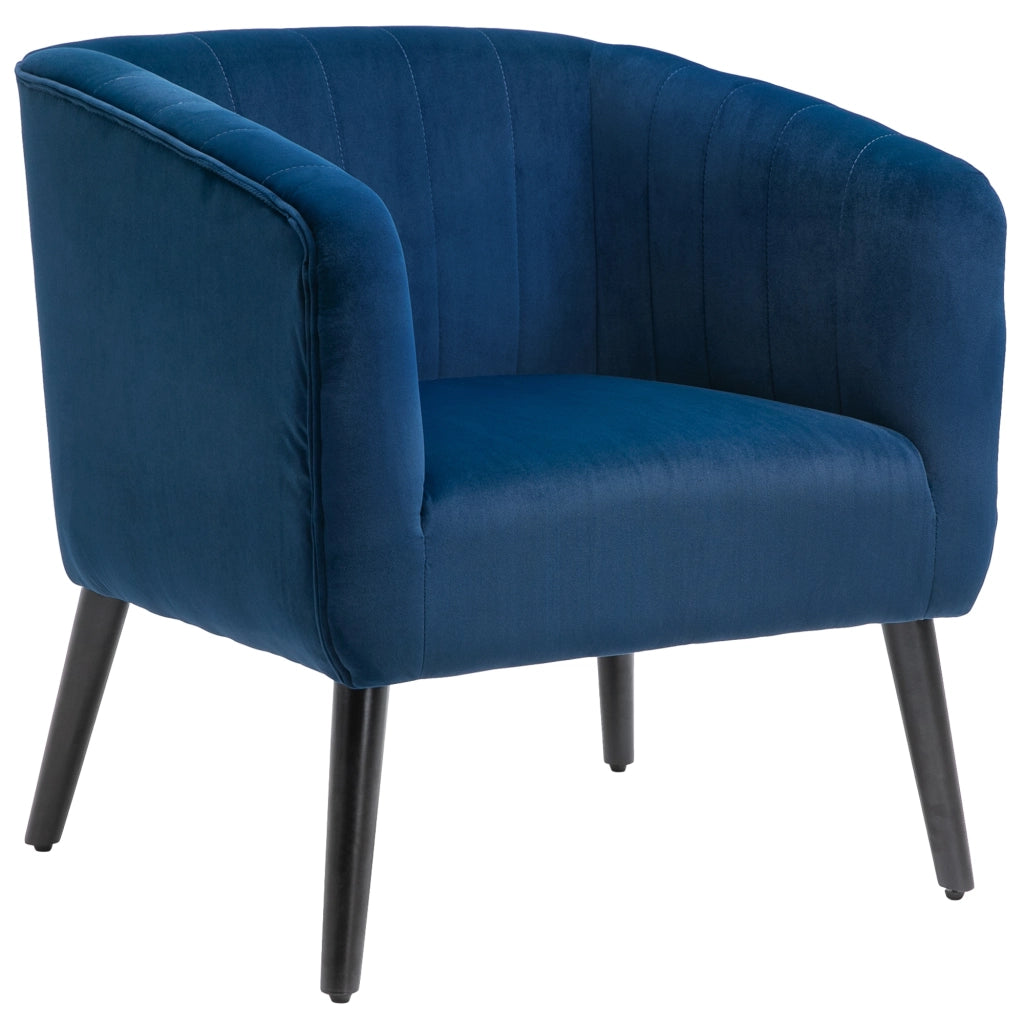 Poltrona ¨C Zephmum ¨C Velluto Blu, Gambe Legno, 70.5x70x76cm