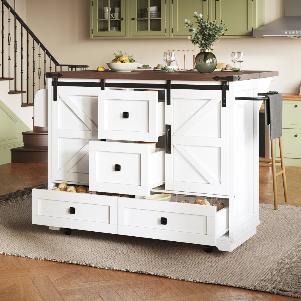 Carrello da Cucina con Ante Scorrevoli e Piano Ribaltabile e Ripiani Regolabili per Cucina in MDF Bianco