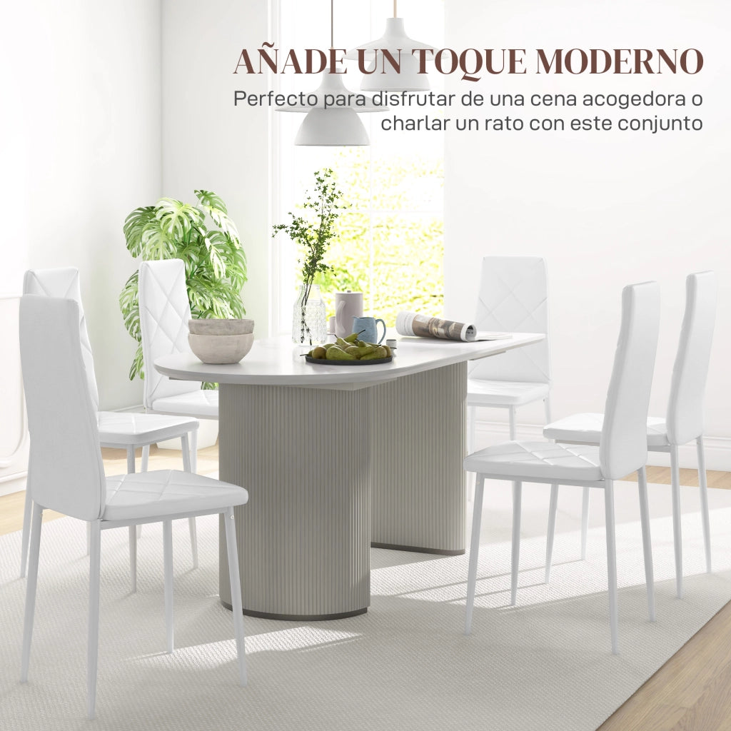 Set di 6 Sedie da Pranzo Imbottite in Ecopelle con Schienale Alto e Gambe in Metallo 41x50x97 cm ¨C Minimal ¨C Bianco
