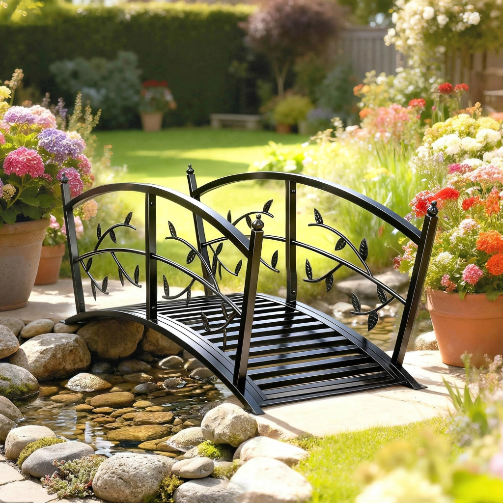 Ponte da Giardino Metallico con Ringhiera ¨C zephmum ¨C 120 cm Colore Nero