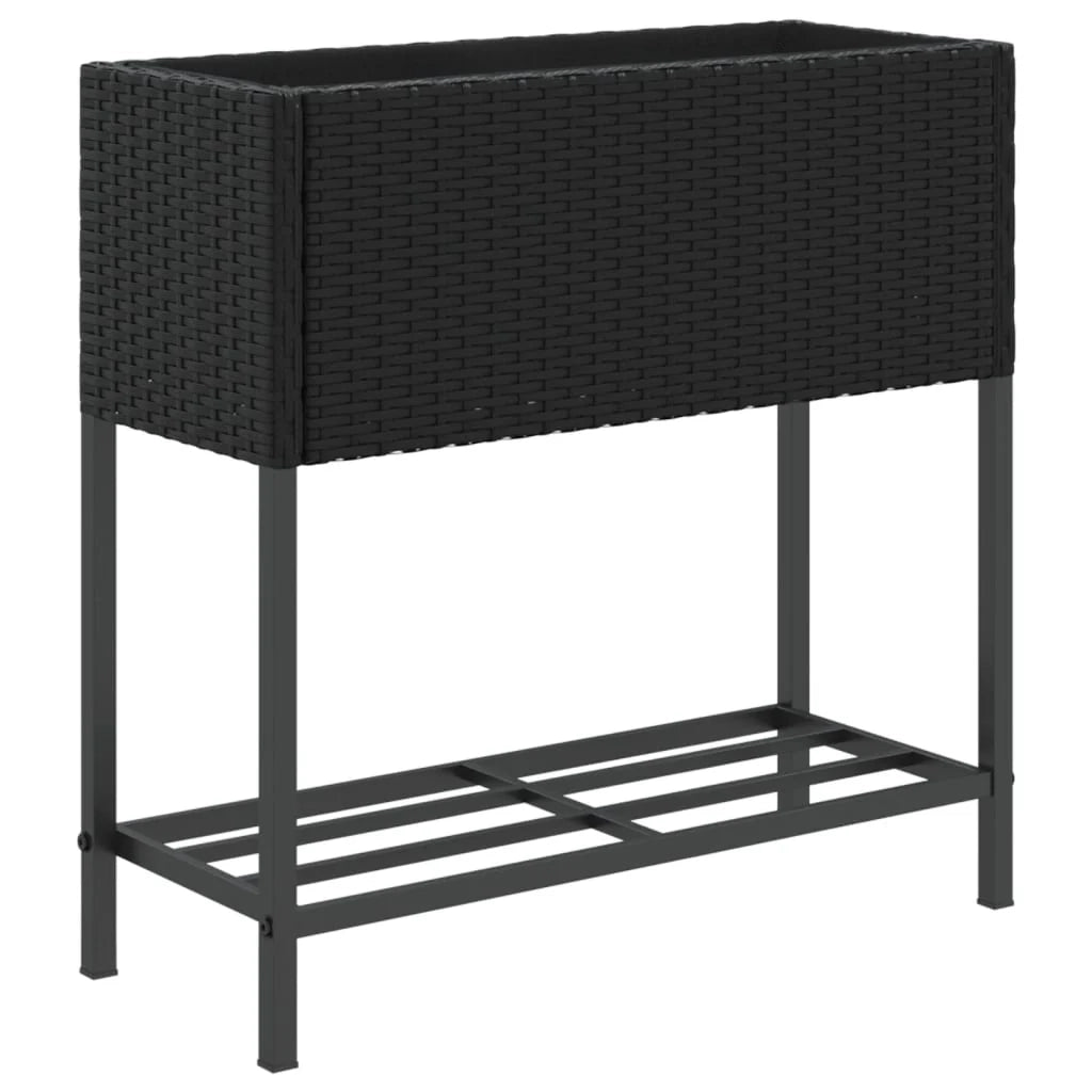 Fioriera rialzata per piante fiori giardino terrazze con ripiano set da 2 70 x 28 x 70 cm resina intrecciata nera 02_0038880