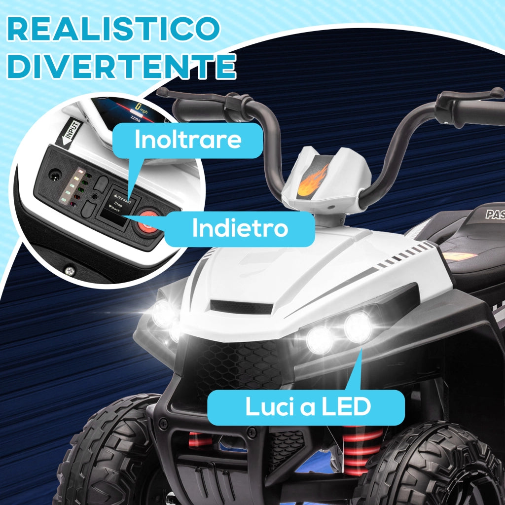 Quad Elettrico per Bambini 12V con 2 Motori Sospensioni Fari LED MP3 Bianco