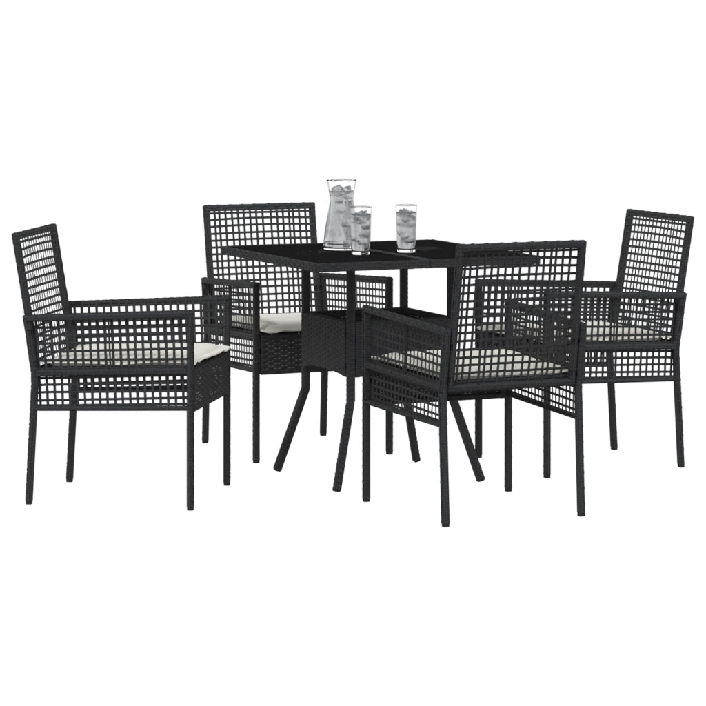 Set pranzo giardino 5 Pezzi Nero Poly Rattan
