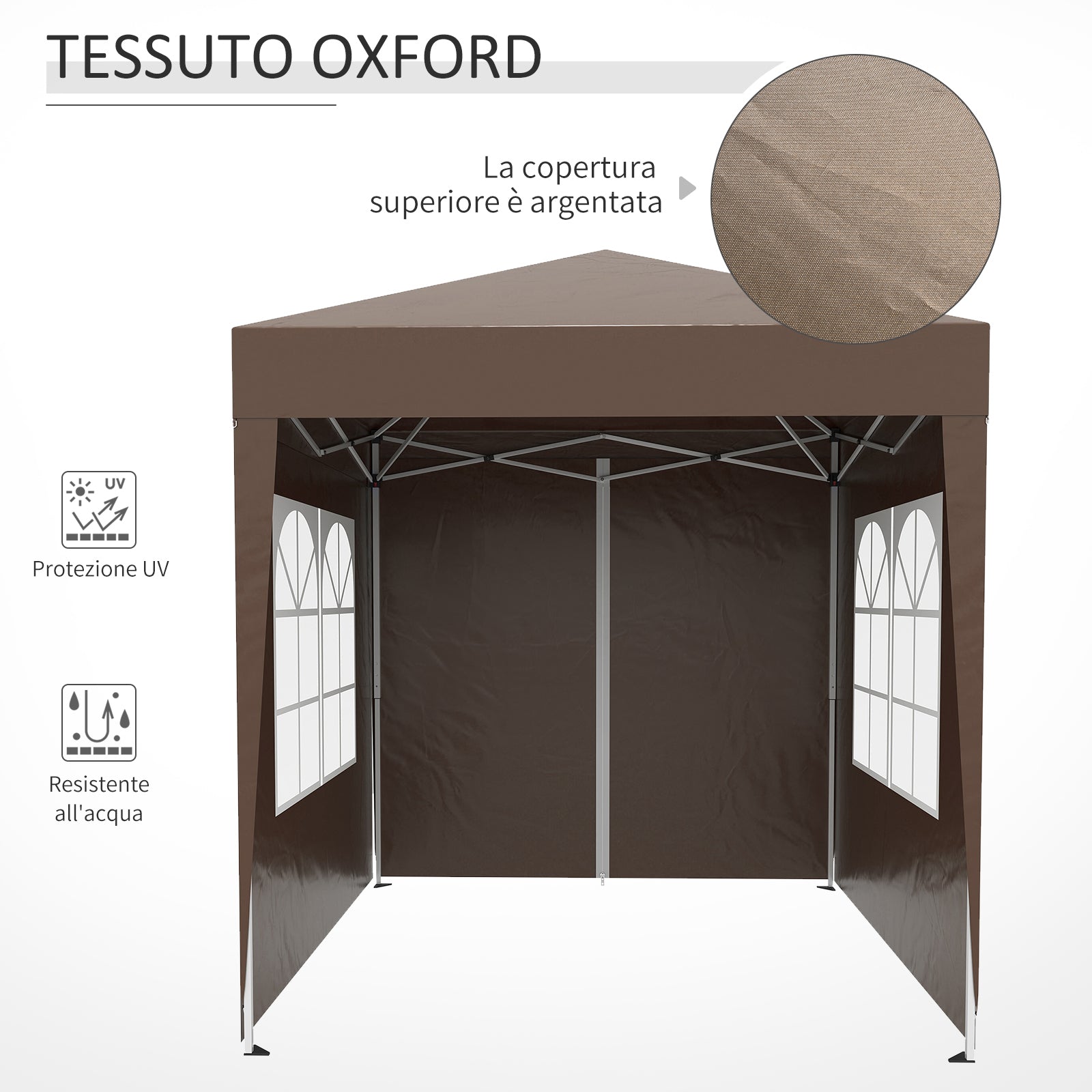 Gazebo Pieghevole 2x2m in Metallo e Poliestere Marrone