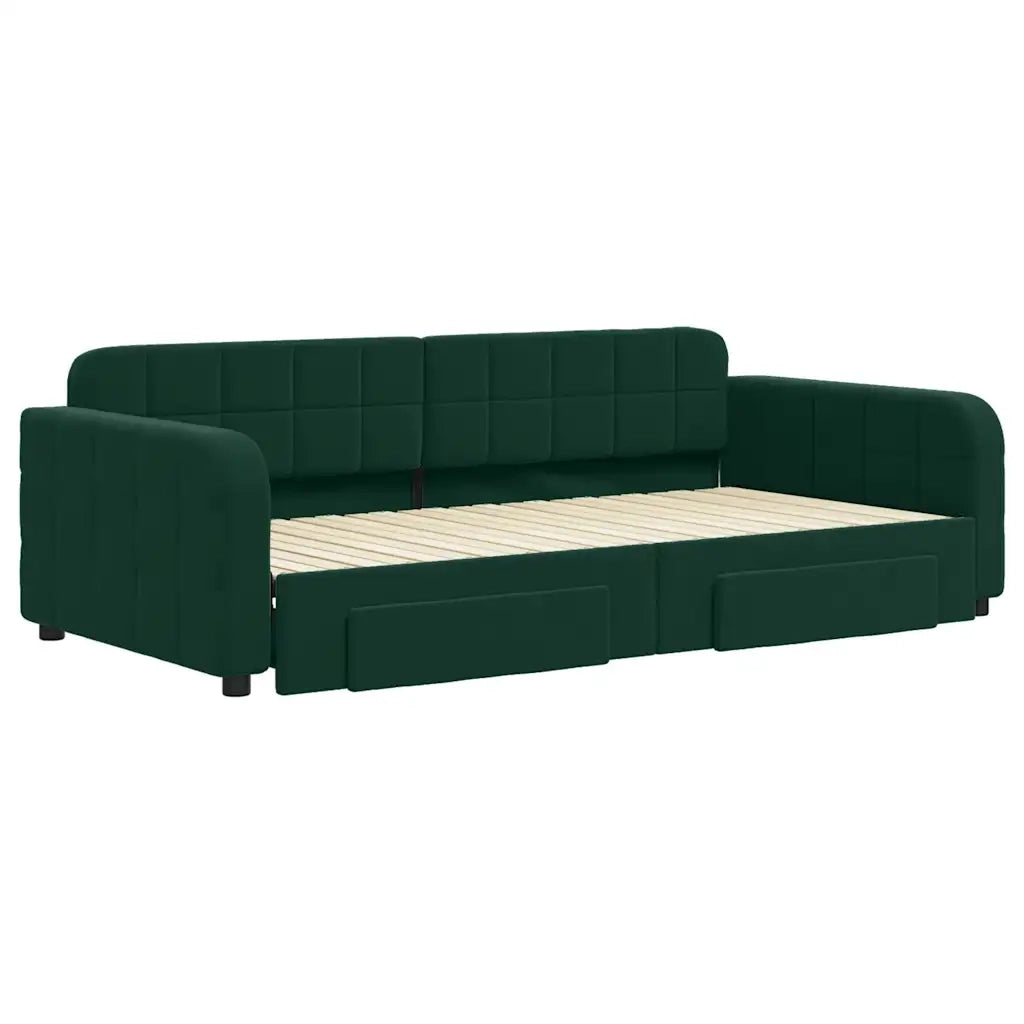 Divano Letto Estraibile Cassetti Verde Scuro 100x200cm Velluto 3196986