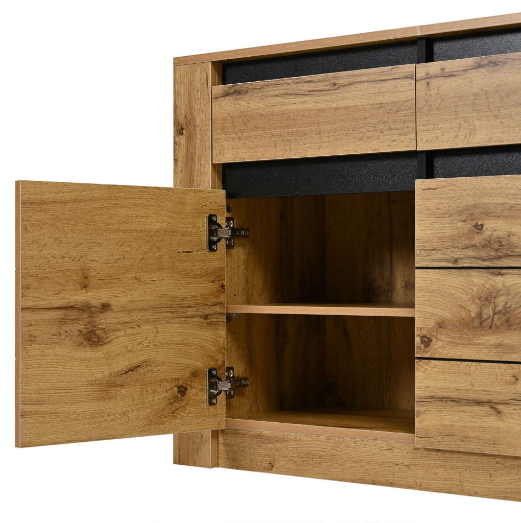 Credenza moderna in effetto legno ondulato con 3 cassetti