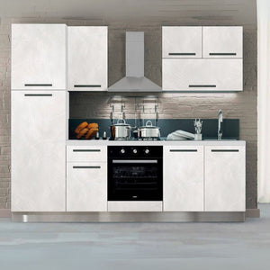Cucina bloccata Molly con cassa bianca e base e pensili spatolato 255x216H cm elettrodomestici inclusi