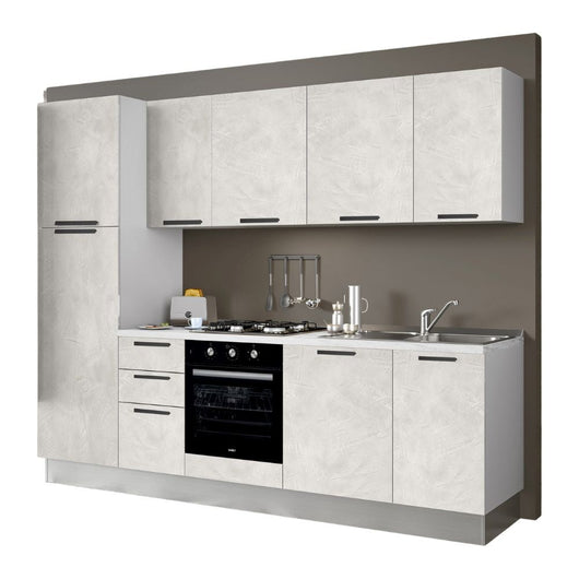Cucina Folk 270x217 H con lavastoviglie in bianco spatolato