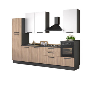 Cucina Sinki reversibile 330x216/240 H con cassa colore antracite basi gordon e pensili bianco con lavastoviglie