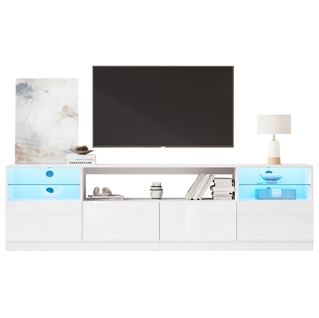 Mobile TV 180x35x60 cm con LED; 4 ante; 8 vani; legno bianco