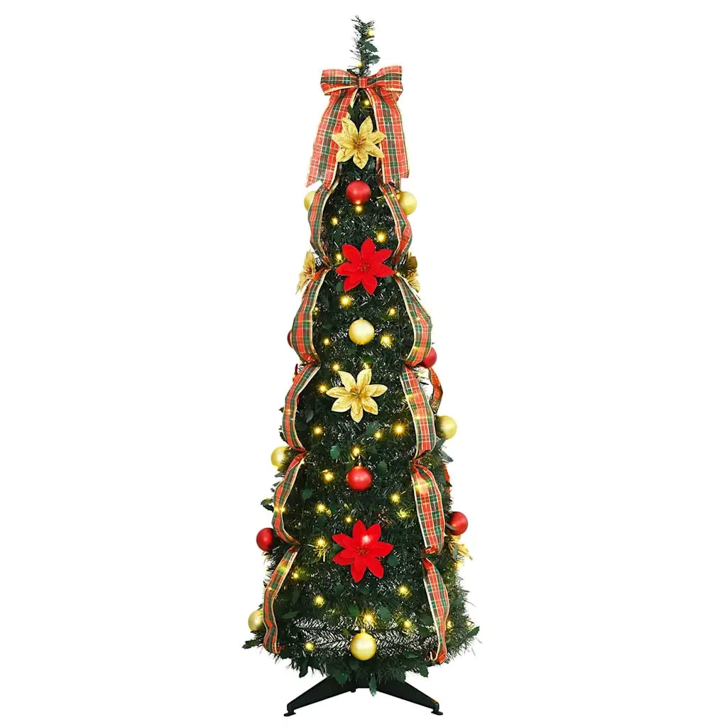 Albero di Natale | Decorazioni natalizie artificiale con 100 LED Verde 155 cm PVC