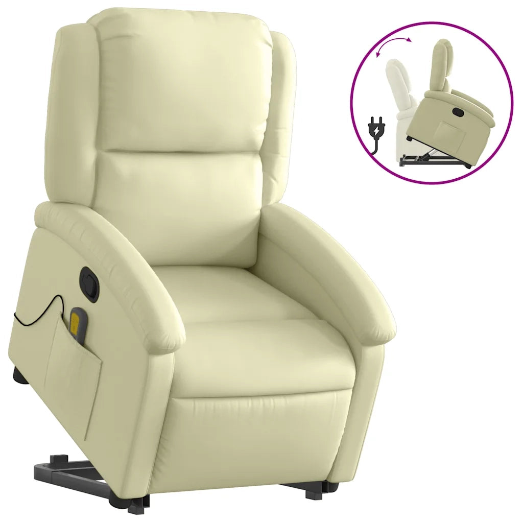 Poltrona Alzapersona Reclinabile Crema in Vera Pellecod mxl 133622