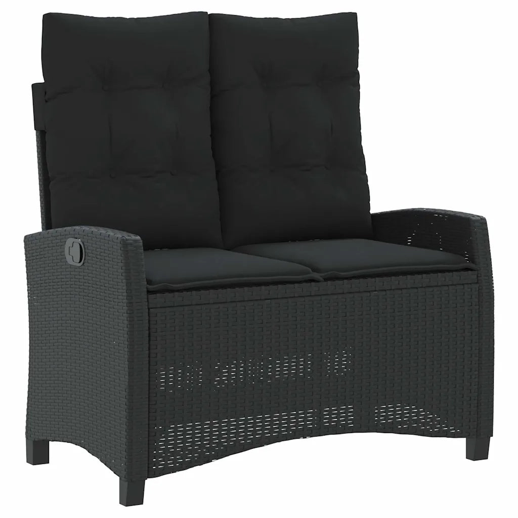 Set da Pranzo da Giardino 2 pz | Set Salotto da Giardino con Cuscini Nero in Polyrattan