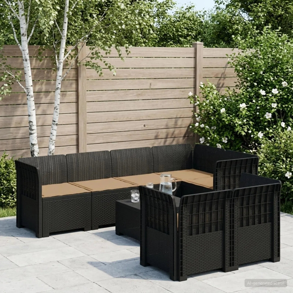 Divano 7 Posti da Giardino con Cuscini Aspetto Rattan PP 3444144