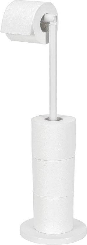 Sostegno per carta igienica in posizione verticale - con supporto integrato - in acciaio verniciato - 21 x 55 x 17 cm - bianco