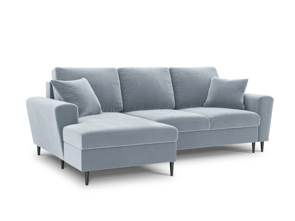 Cosmopolitan Design - Divano convertibile angolare sinistro con contenitore "Kyoto" 4 posti in velluto azzurro 