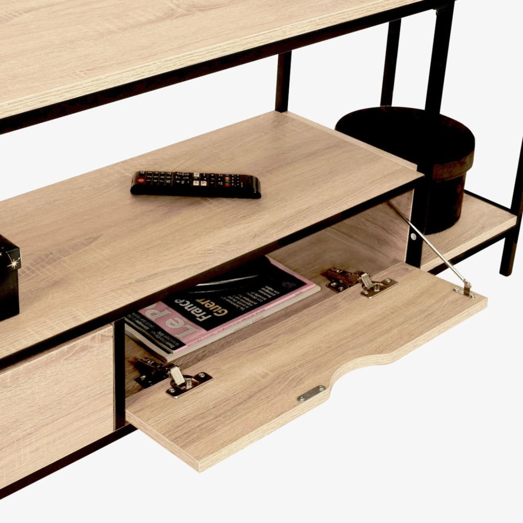 DETROIT Mobile TV da 164 cm con ripiani dal design industriale