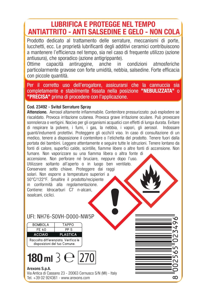 Sbloccante Spray Arexons Svitol Serrature 180 ml